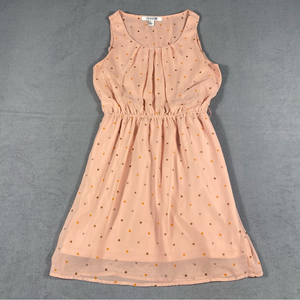 Forever 21 Women Petite’s Peach Polka Dot Halter Dress, lined, size SP
